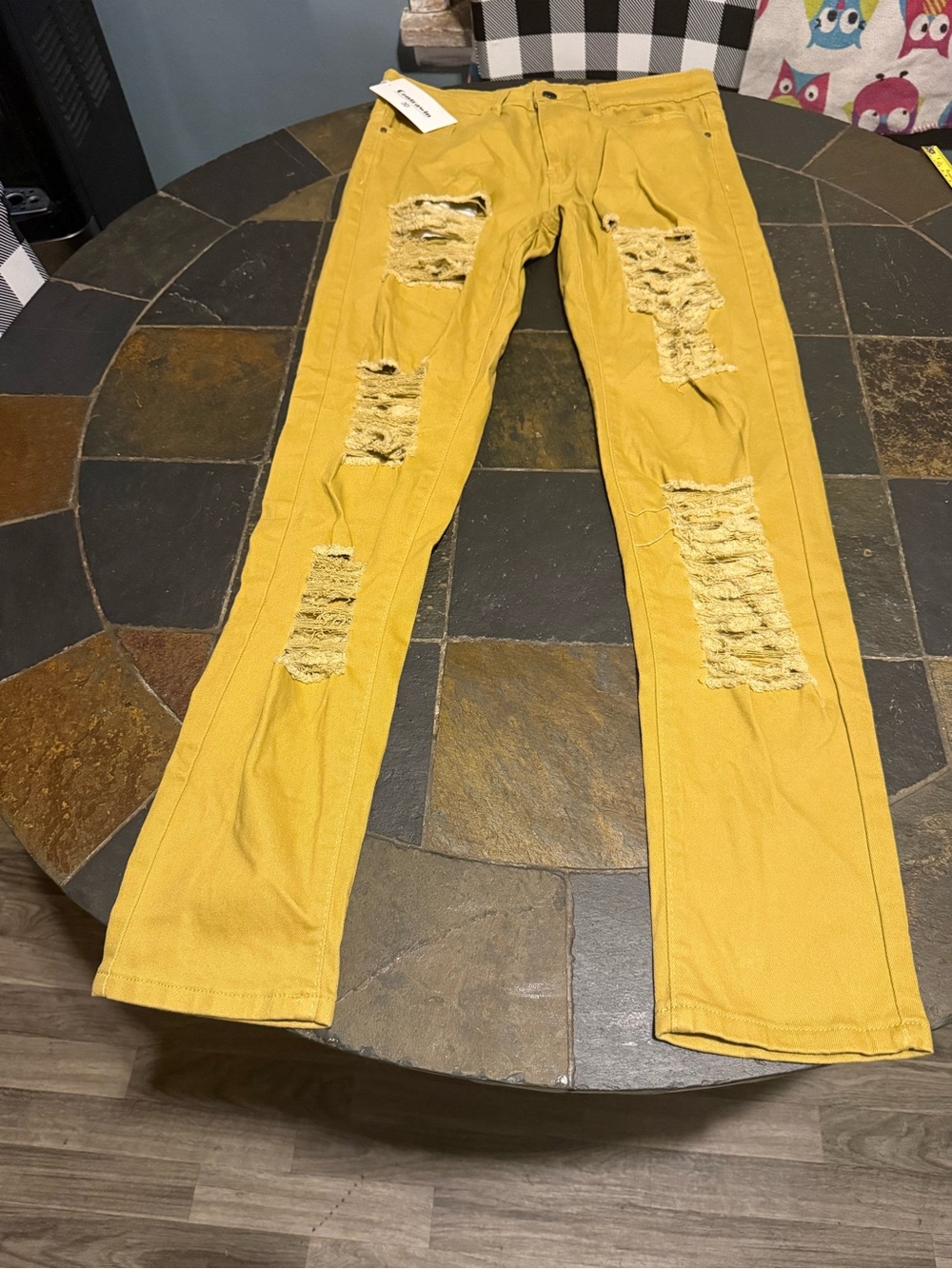 Straight Leg Women's Distressed Mustard Yellow Jeans